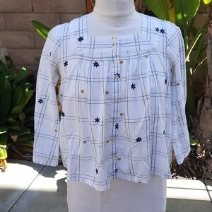 Madewell white floral embroidered square knock blouse extra extra small